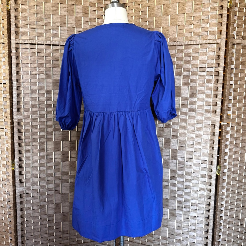 NWT blue tie-front 100% cotton popover dress S - Picture 6 of 11